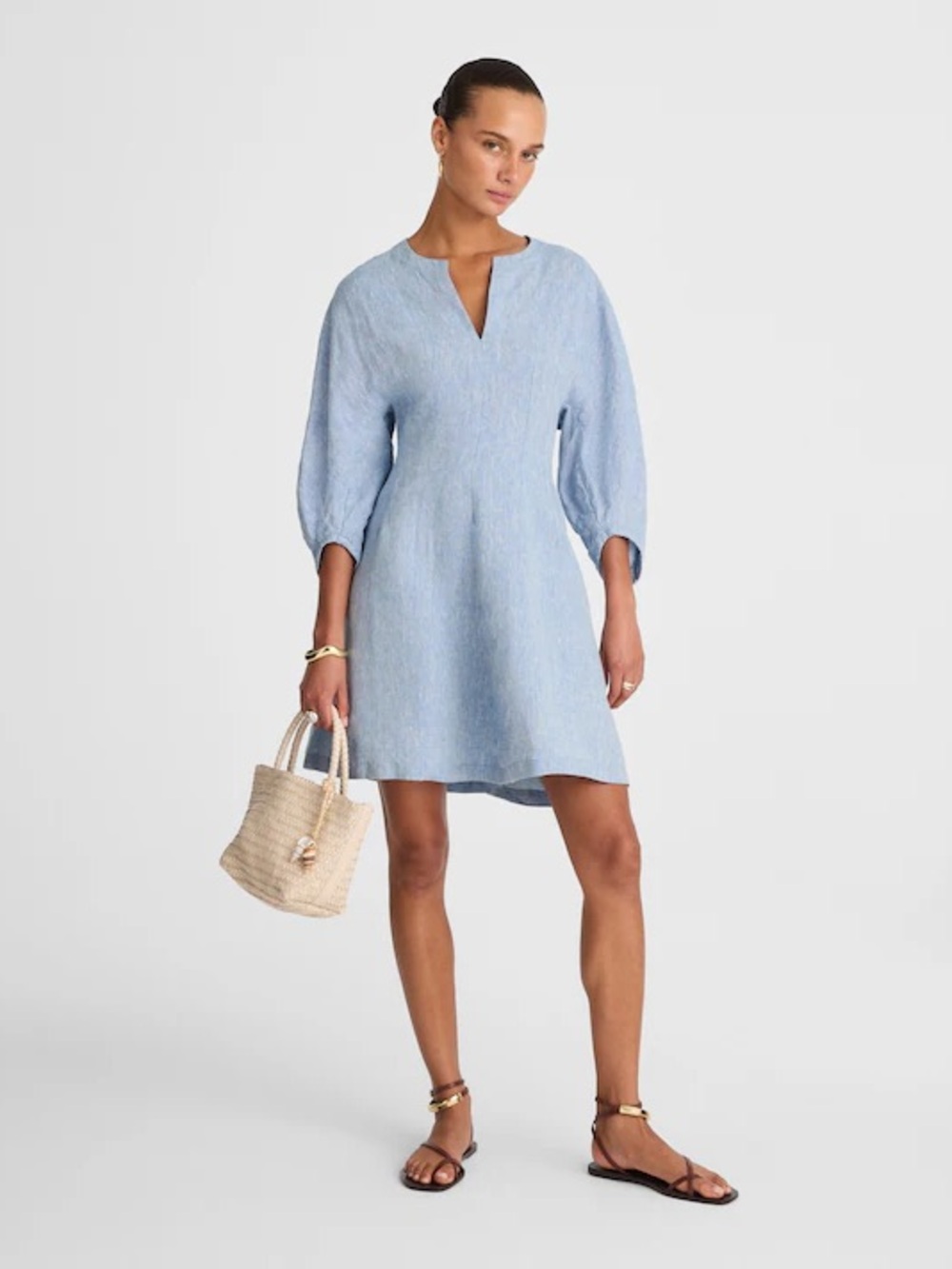 MADEWELL Splitneck Mini Dress in Sunfaded Blue - size 0